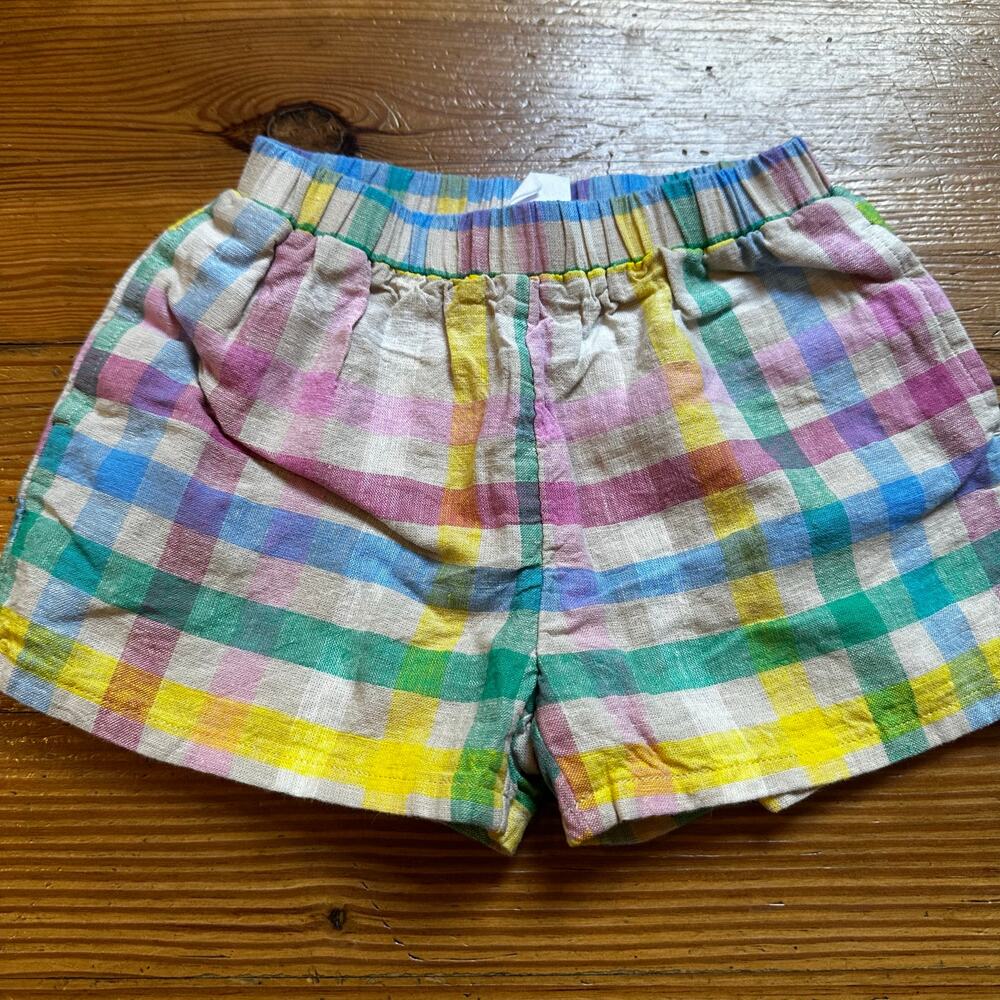 Gap cream pastel plaid linen blend‎ elastic waistband shorts SIZE 18-24M